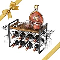 Vista 1 de Wine Rack with Glass Holder, Countertop Wine Rack Metal Frame, Wine Holder Stand with Wooden Tray, Bottles Rack for Home Decor Kitchen Storage