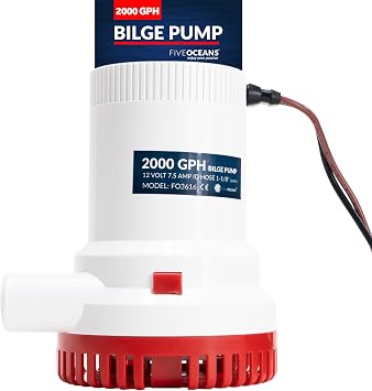 Five Oceans 2000 GPH / 7571 LPH Bilge Pump, 1-1/8" 29mm Interior Diameter Hose, 41-Inch 14-Gauge Wire - FO3616