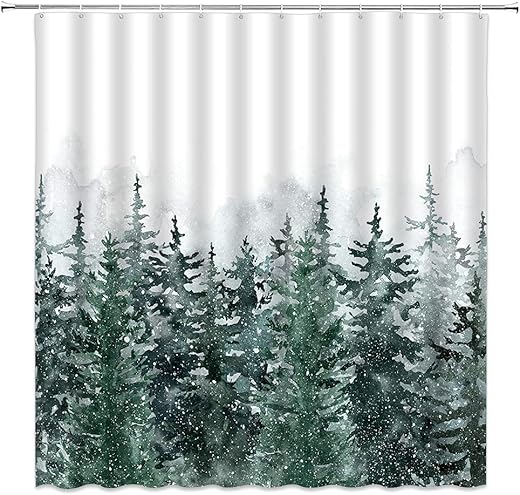 Winter Forest Shower Curtain Pine Spruce Trees