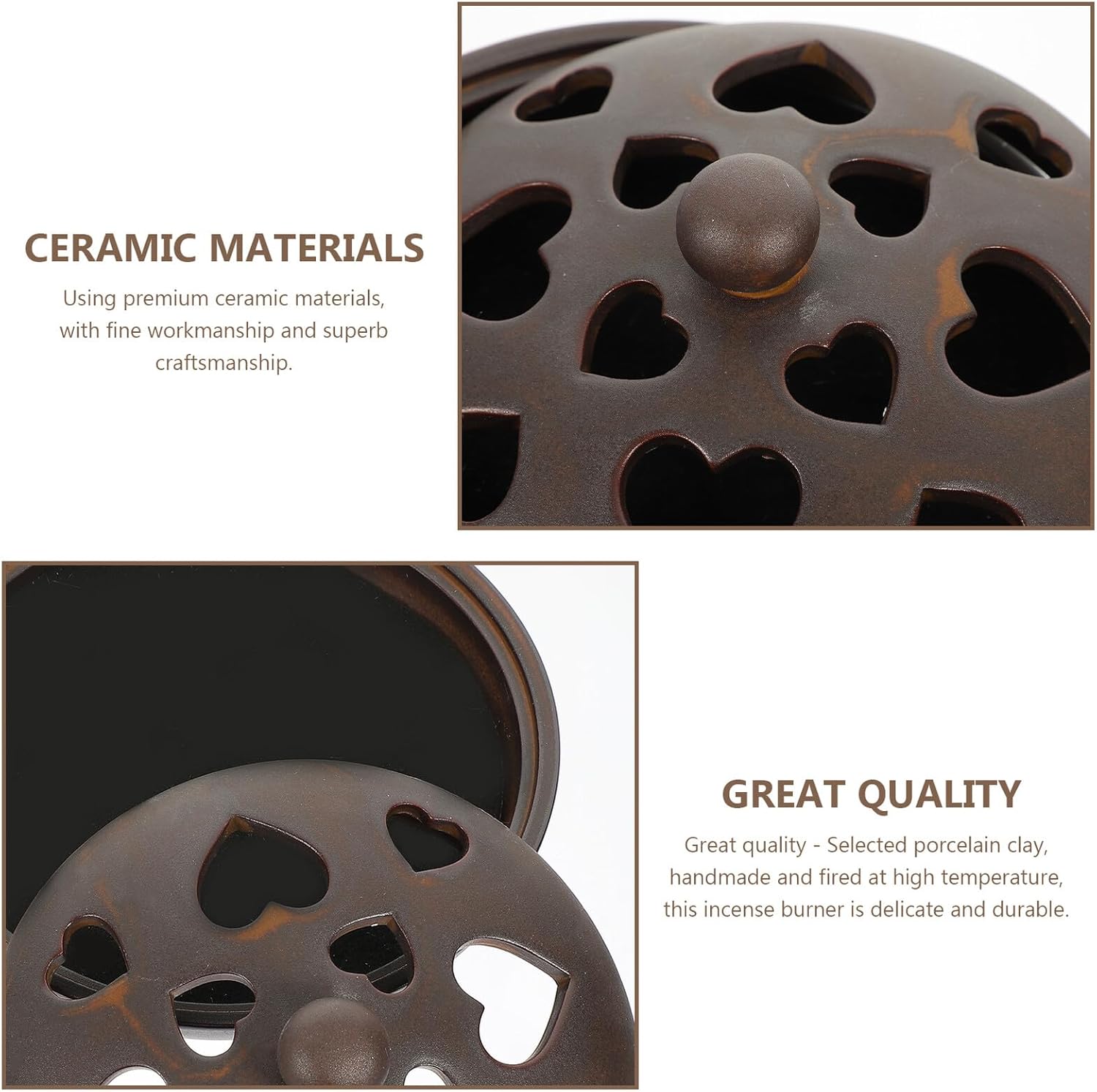 Vintage Ceramic Incense Holder Censer Decor with Red Heart Design Indoor Desktop Incense Burner for Aromatherapy and Home Fragrance