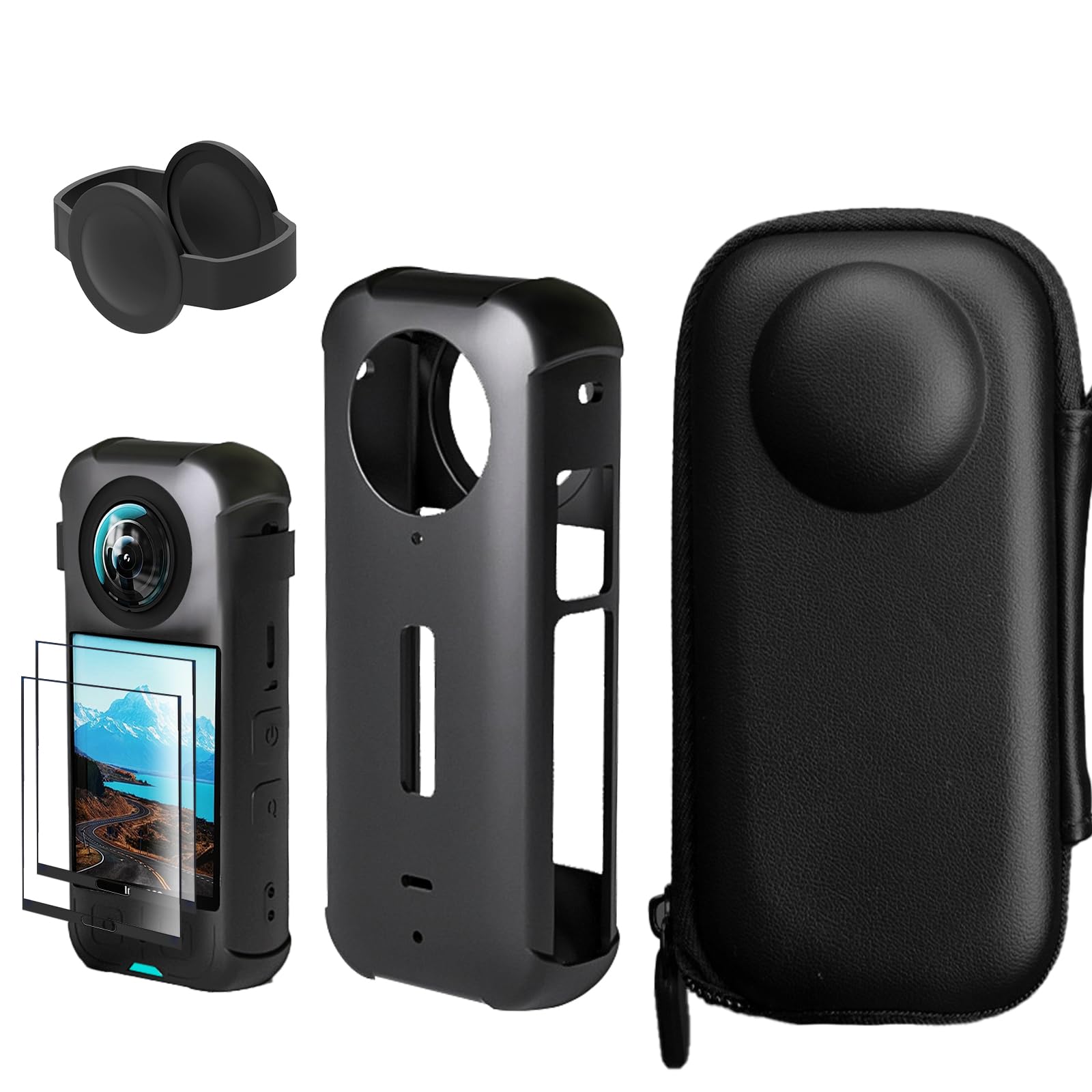 Insta360 X3 6-in-1 Kit mit Linsenschutz, Tasche mit Case und Karabiner, Displayschutz für Action-Kamera