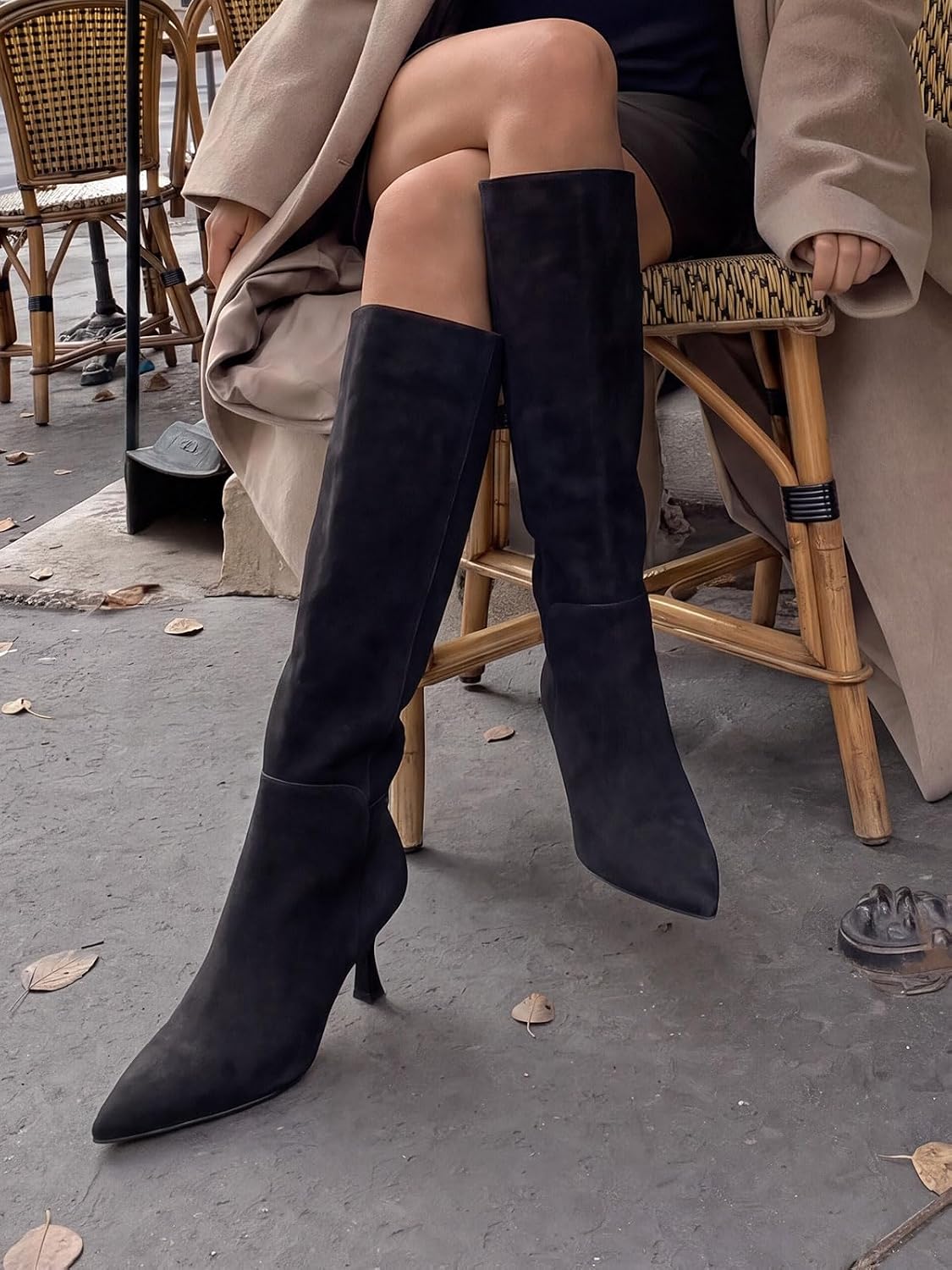 Coutgo Womens Knee High Boots Kitten Heel Pointed Toe Zip Dress Tall Boots image 2