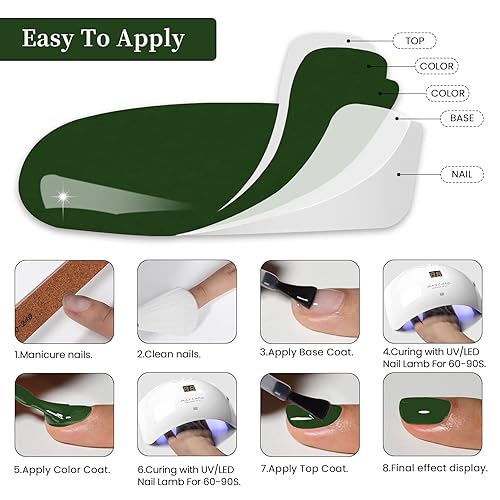Miniatura 6 de MAYCHAO Esmalte de uñas de gel verde de 0.5 fl oz, 1 unidad de esmalte de gel verde bosque que se absorbe con luz UV LED, arte de uñas, salón de