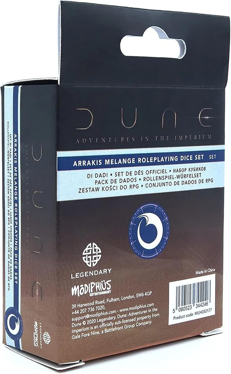 Dune Adventures in The Imperium: Arrakis Melange Dice Set - (5) Twenty Sided Rolplaying Dice Set - Translucent Blue with Silver Numbering, Tabletop Roleplaying Accessory