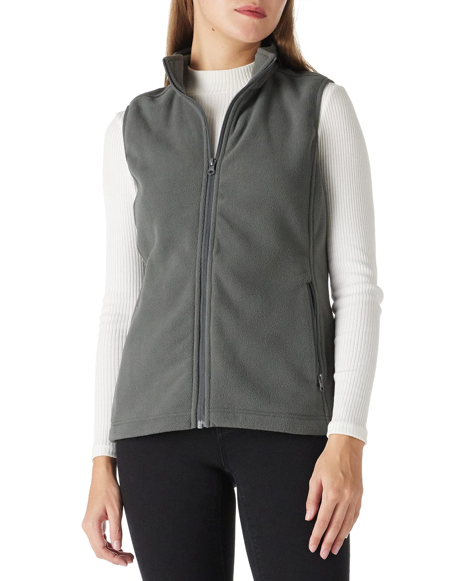 Outdoor Ventures Fleece Weste für Damen,Weich Ärmellos Jacke mit Reißverschlusstaschen, Sport Laufweste Frühling Herbst Fleeceweste Frauen Dunkelgrau S/36