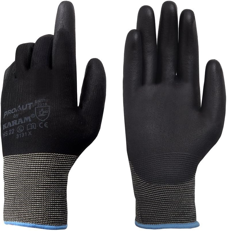 Safety Gloves HS-22 White Liner with Black PU Coating, Medicine manufacturing - Size XL, Black