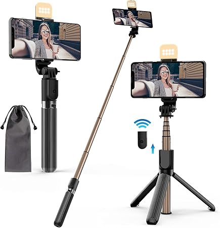 Amazon 自撮り棒ライト付き スマホ三脚 一脚兼用 360 回転 5段伸縮bluetoothリモコン付きセルカ棒 3色補光ライト搭載じどり棒iphone Androidスマホに対応 持ち運びしやすい Wu Minglu 自撮り棒