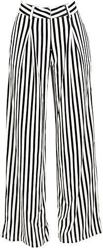 Miniatura 3 de MESLIMA Pantalones casuales de cintura alta para mujer, estampado a rayas, pantalones de verano sueltos de pierna ancha con bolsillos