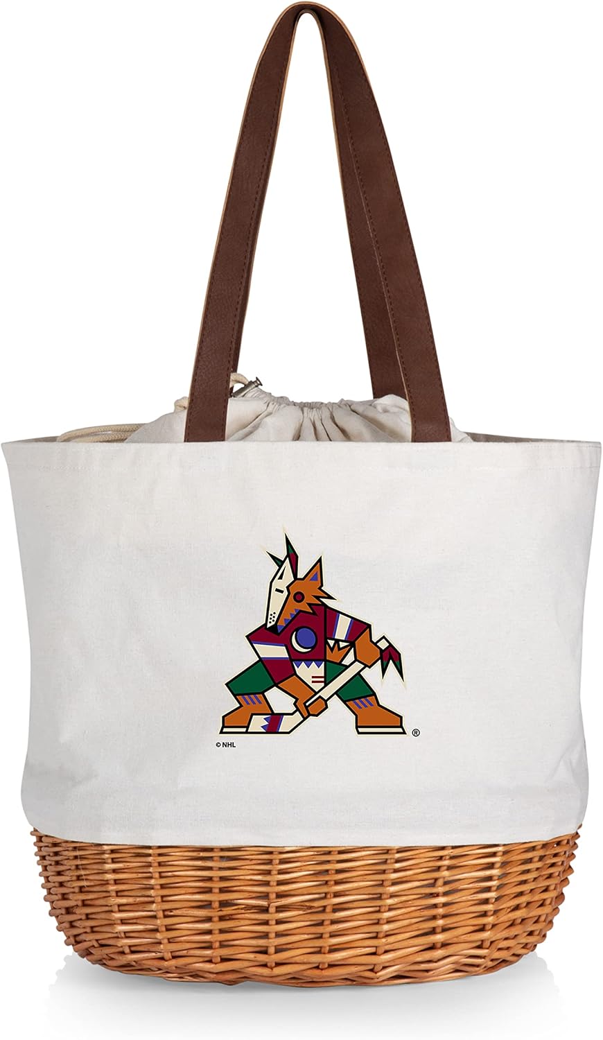 Picnic TIME NHL Unisex-Adult NHL Coronado Canvas and Willow Basket Tote, Picnic Tote Bag, Beach Tote