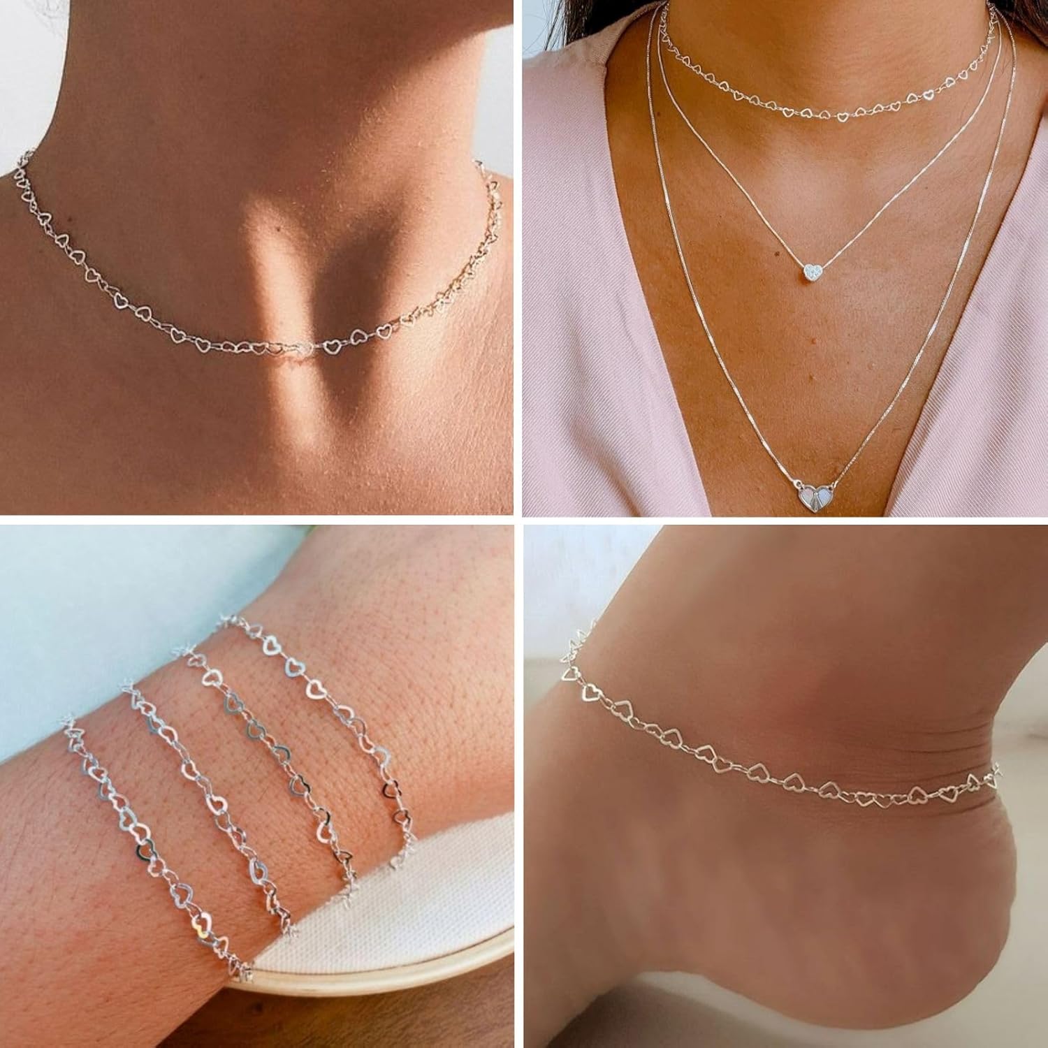KYUNHOO 16.4 Feet/5M Silver Heart Necklace Chains for Jewelry Making Solid Copper Chain Bulk Heart Cable Link Chain Roll with Jump Rings and Lobster Clasps Jewelry Supplies Findings - Image 5
