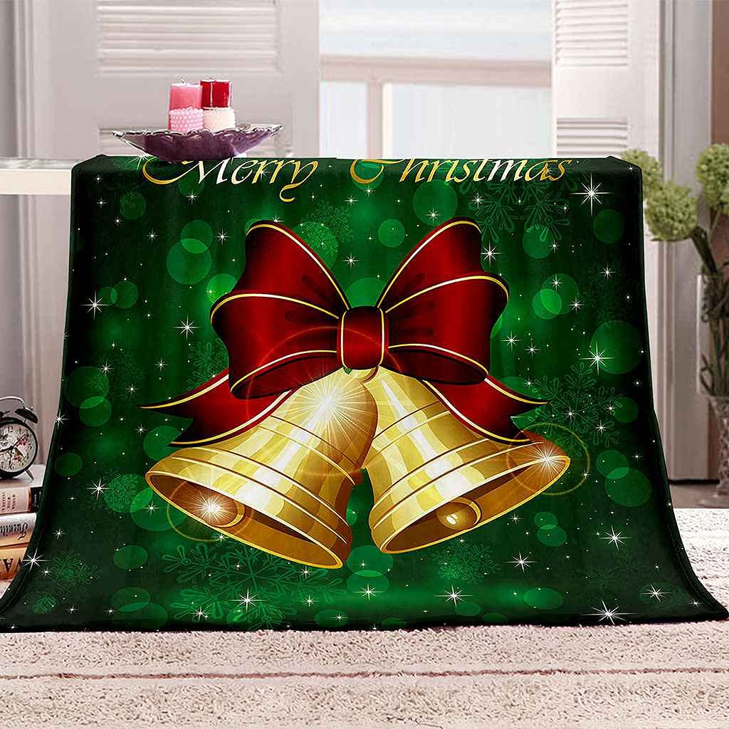 Couverture de Noël en flanelle à motif cloches d'or, le cadeau idéal pour cocooner cet hiver