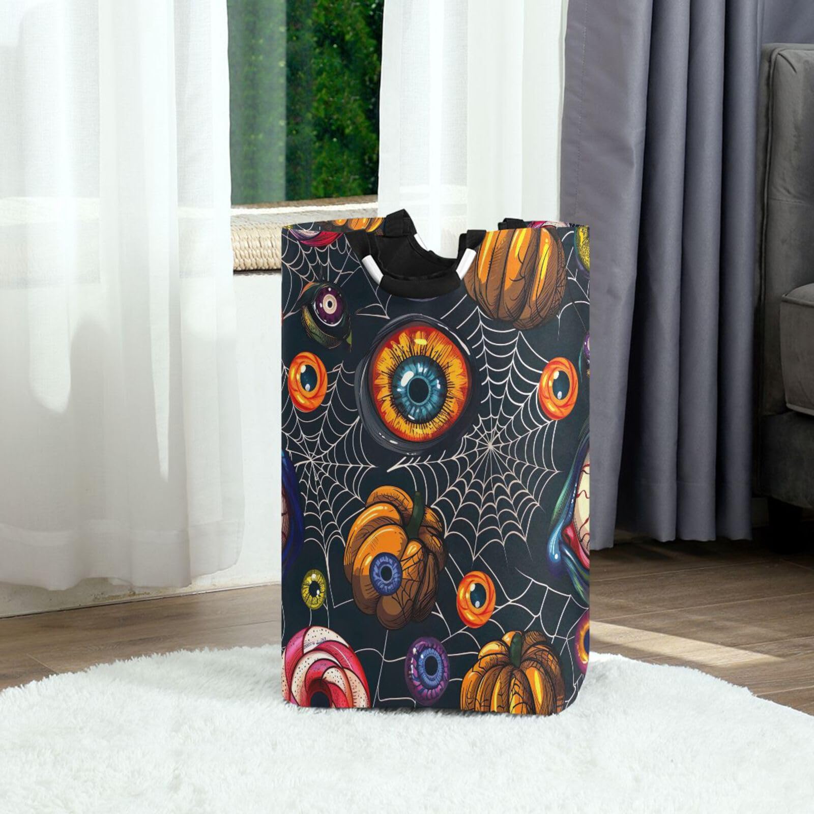 Jihqo Laundry Hamper Basket Halloween Evil Eyes Collapsible Nursery Storage Bin Waterproof Clothing Baskets for Home Bedroom Bathroom Washing Room
