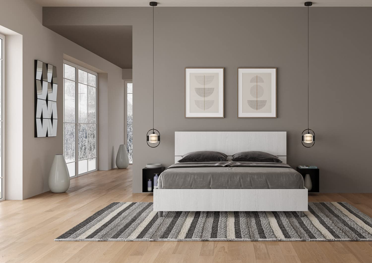 Letto matrimoniale senza rete 160x190 testata dritta bianco frassino