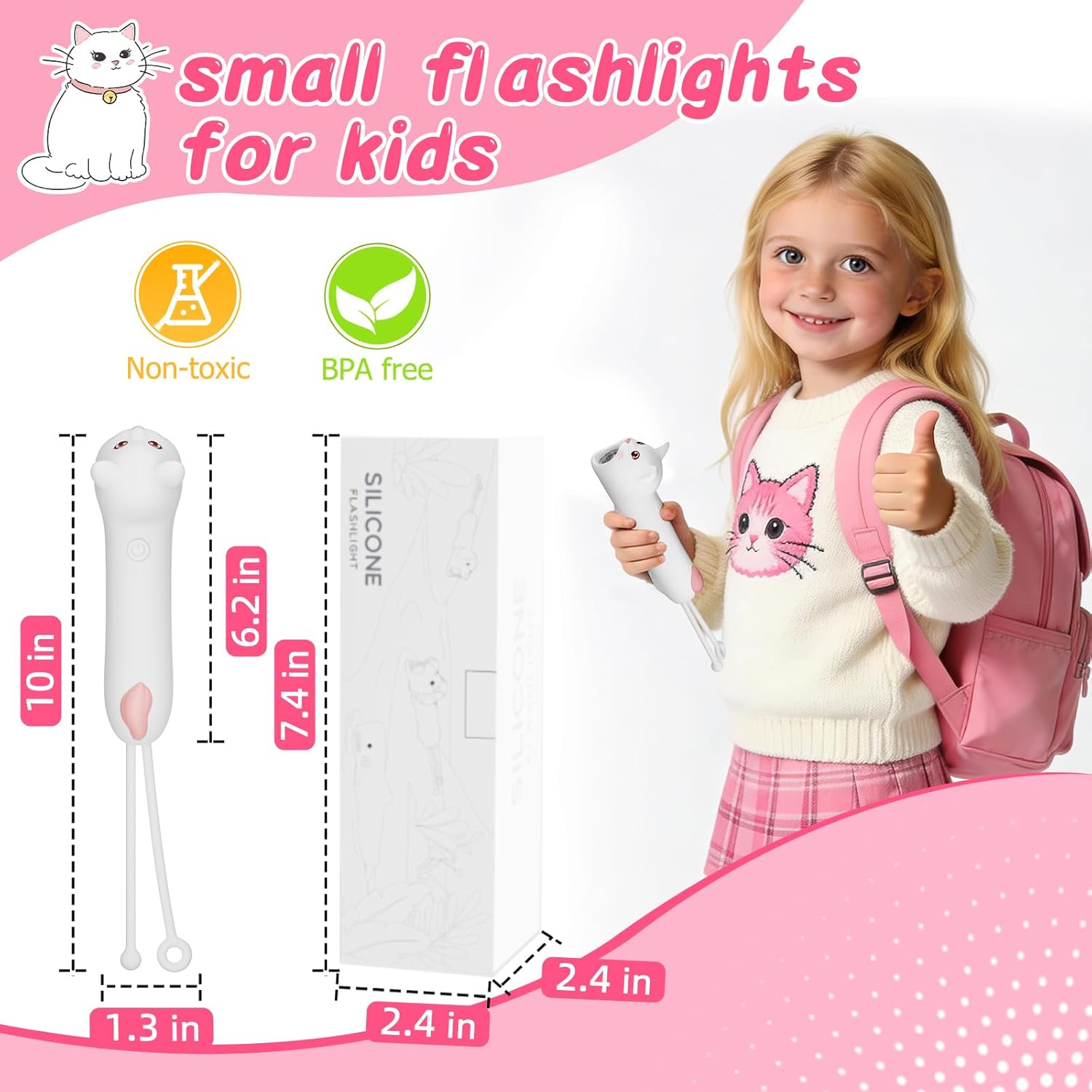 Tremdwoto Toddler Flashlight, Cute Cat Kids Flashlight for Girls & Boys, Rechargeable LED Flashlight for Camping & Outdoor Adventures, Ideal Birthday Gift for Children