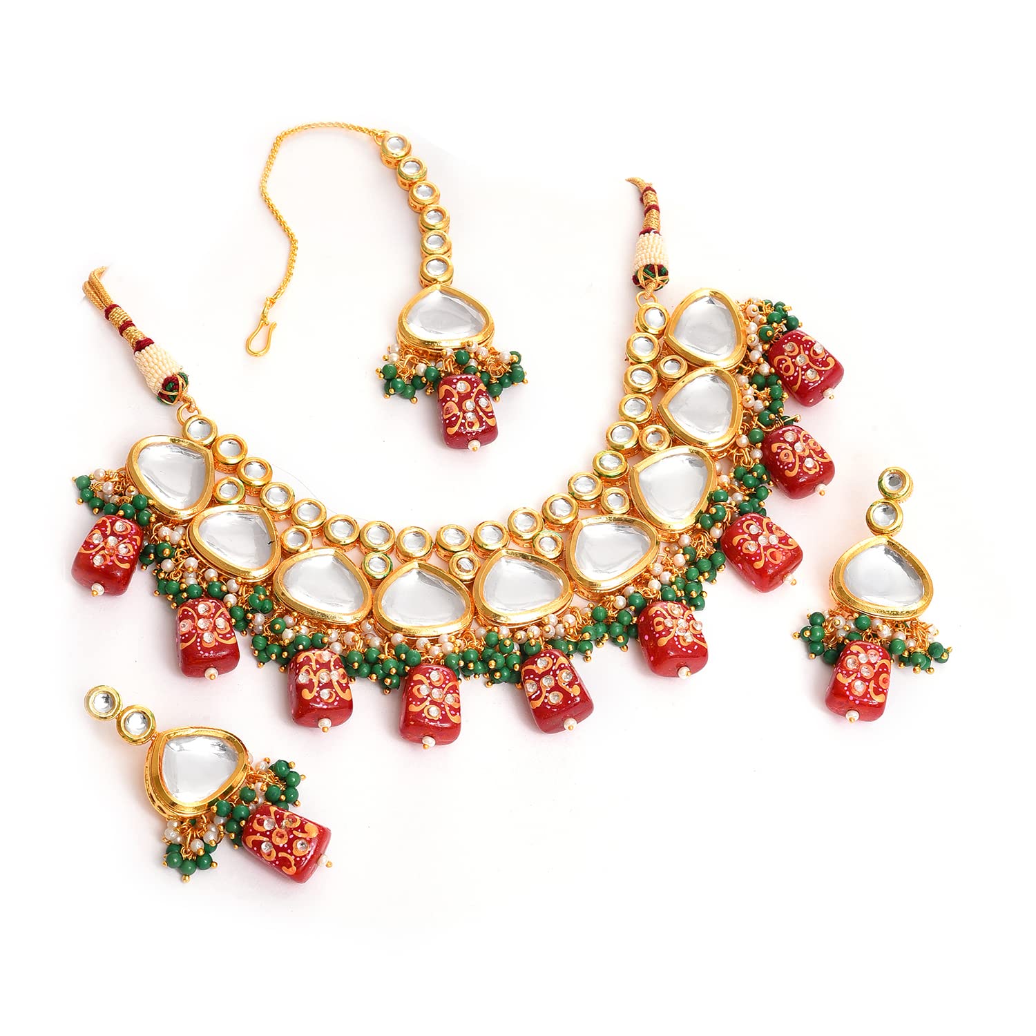 SOHI Kundan Gold Plated Necklace Set, Gold, Red & Green set for women, choker necklace, Earrings and Maangtika, antique jewellery set for women traditional, traditional, kundan jewellery, Alloy (B0B573DNYX) Amazon Price History, Amazon Price Tracker