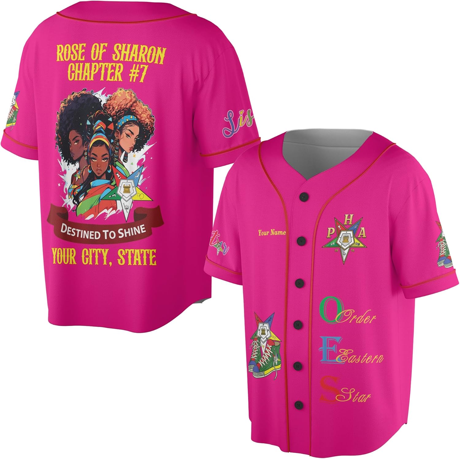 Custom Chapter Name OES Order of The Eastern Sister Destined to Shine Freemasonry 3D Baseball Jersey S-5XL