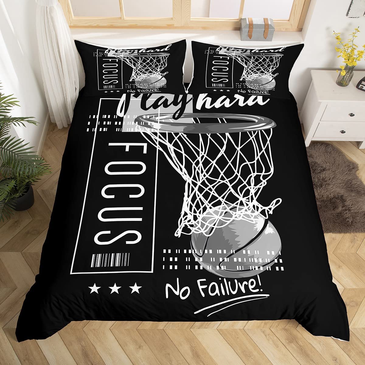 Housse de couette basket-ball 220x240 parure lit motif anti-décoloration
