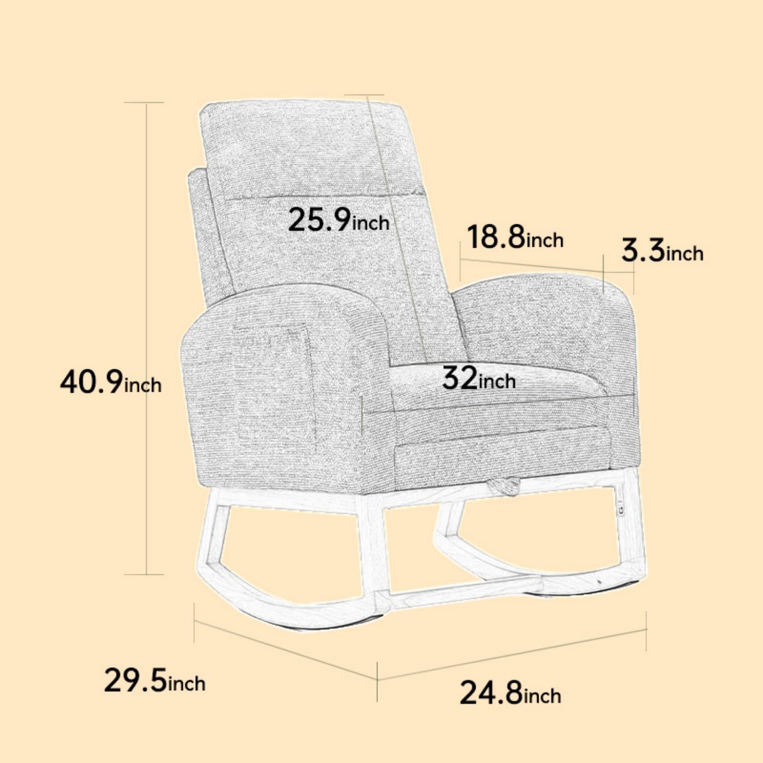KEIKI Velvet Rocking Chair Nursery, Accent Glider Armchair with Foot Rest, High Backrest, Side Pocket, Sherpa Upholstered, Solid Wood Legs, Ready Lazy Sofa Seating for Living Room, Lounge, Bedroom