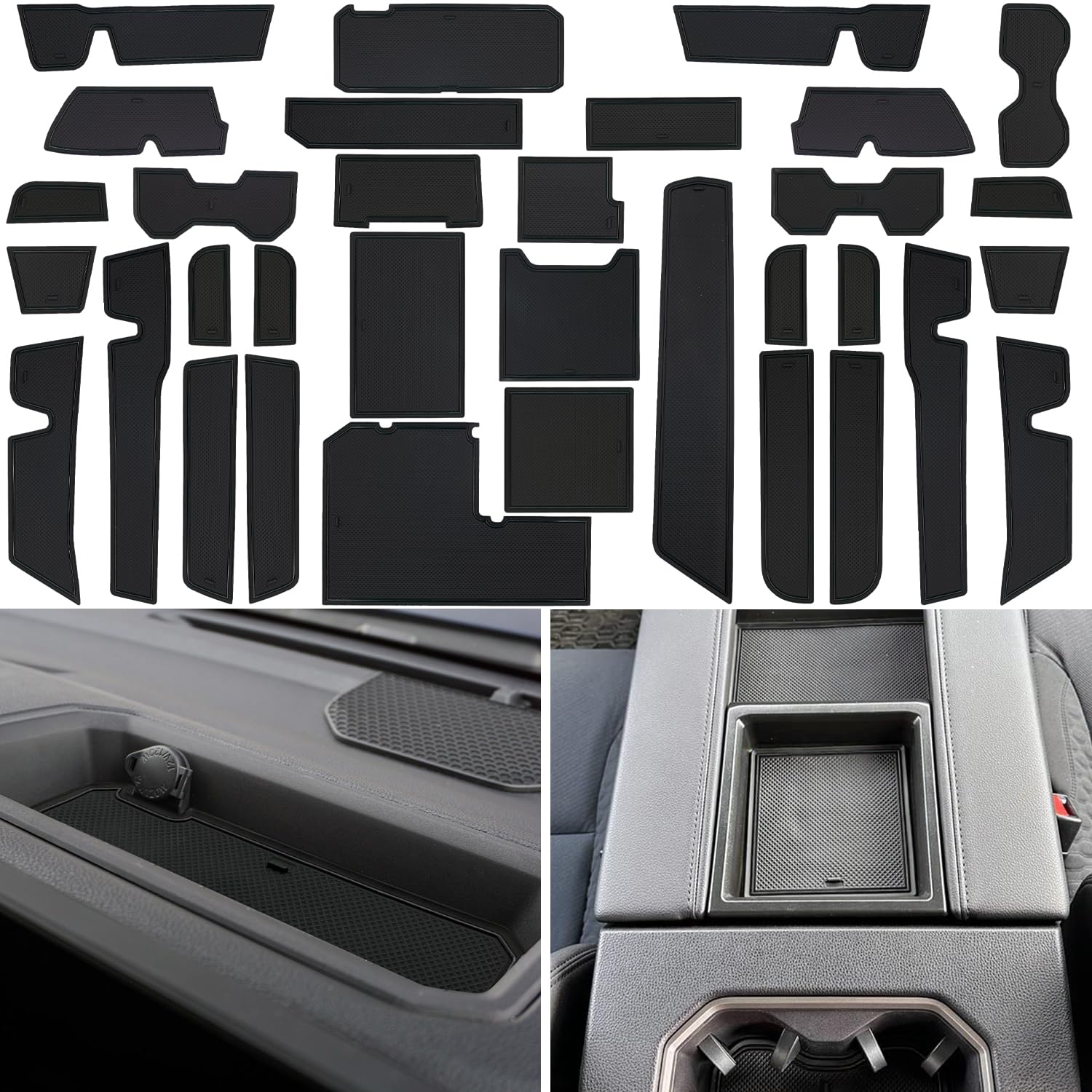 Photo 1 of LOCOY Center Console Liner for Toyota Tundra Accessories 2022 2023 2024 2025 2026 Cup Holder Mat, Door Slot Pad, Coaster Trim, Non-Slip Dust Interior, Custom Rubber Decoration Insert (34pcs, Black)