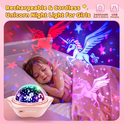 Miniatura 4 de One Fire Regalos de unicornios para niñas, proyector de luz nocturna, 6 películas, decoración de dormitorio de unicornio para niñas, luz nocturna de