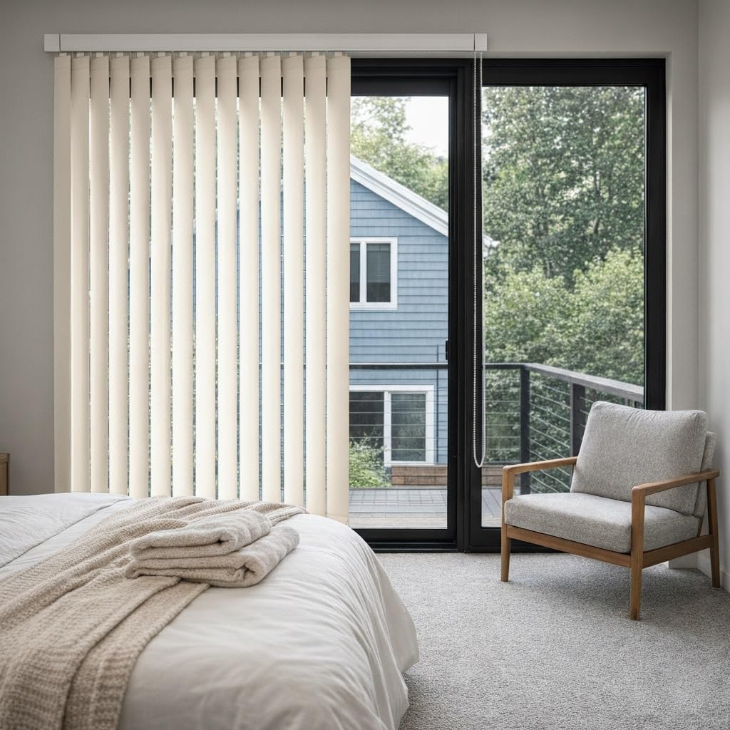 Vertical Window Blinds for Sliding Glass Doors, 55" 59" 63" 68" 71" 78" 83" 88" Beige Cordless Room Darkening Vertical Window Shades for Patio, Privacy Light Control Fabric Slats(71" W x 39" H)