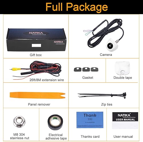 Miniatura 11 de NATIKA Cámara de retroceso/visión frontal, IP69K, impermeable, gran visión nocturna, HD y súper gran angular, de metal, estilo OEM, cámara de Negro