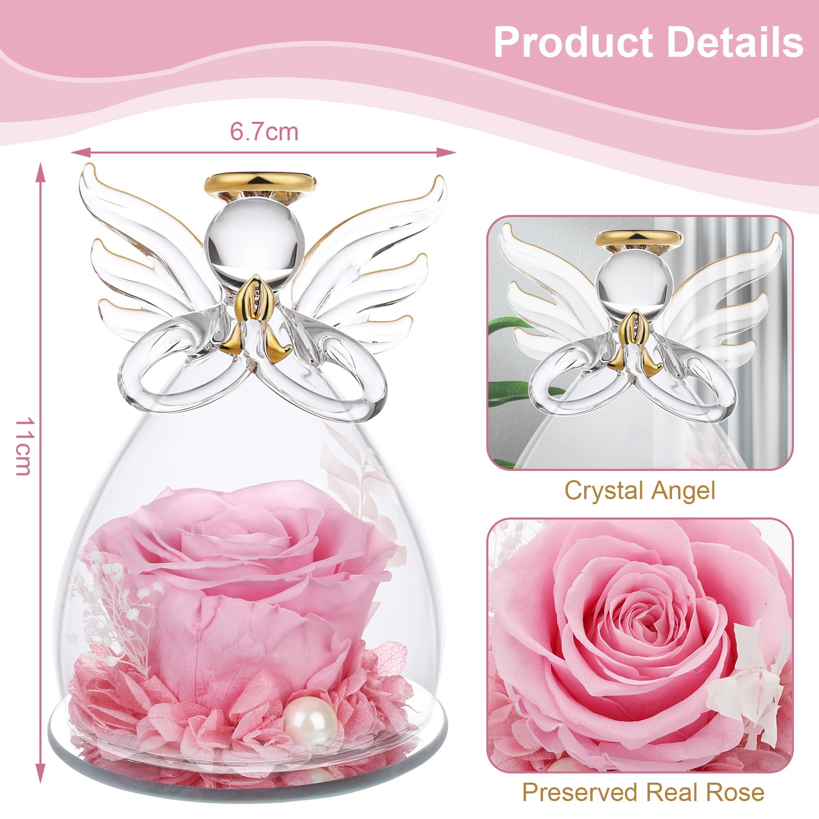 Regalo per le donne fiori conservati rosa eterna in vetro Angel