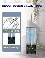 Vista 6 de DOWRY Émbolo de inodoro antimanos con soporte para baño, potente ventosa de fuerza eficiente, resistente, limpieza profunda cromada