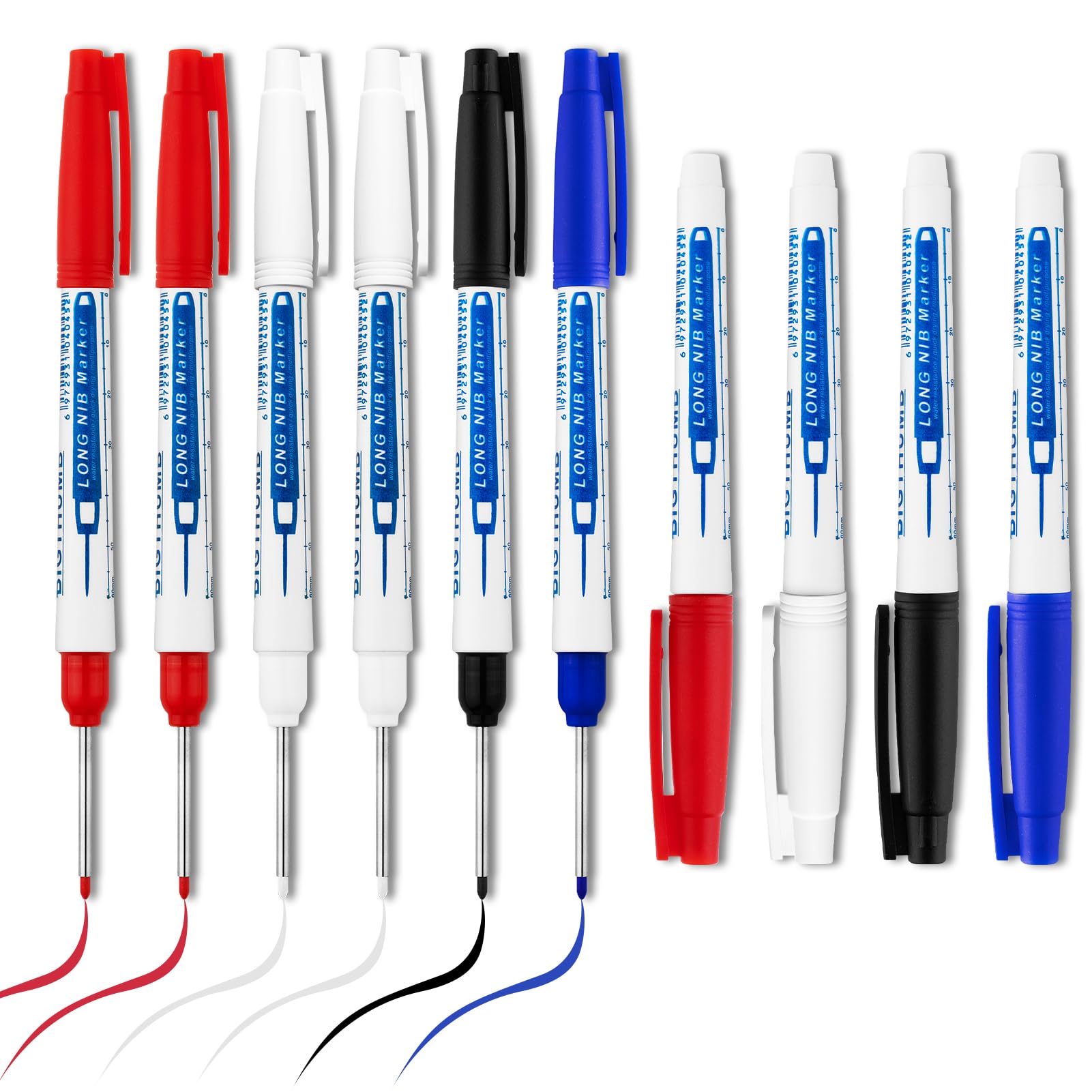 LYXMYGS 10 Pcs Long Head Deep Hole Marker, 35MM Long Nib Marker, Multi-purpose Deep Hole Marker Pens, Quick Dry Waterproof Colorful Carpenter Pen Markers for Construction Bathroom Woodworking