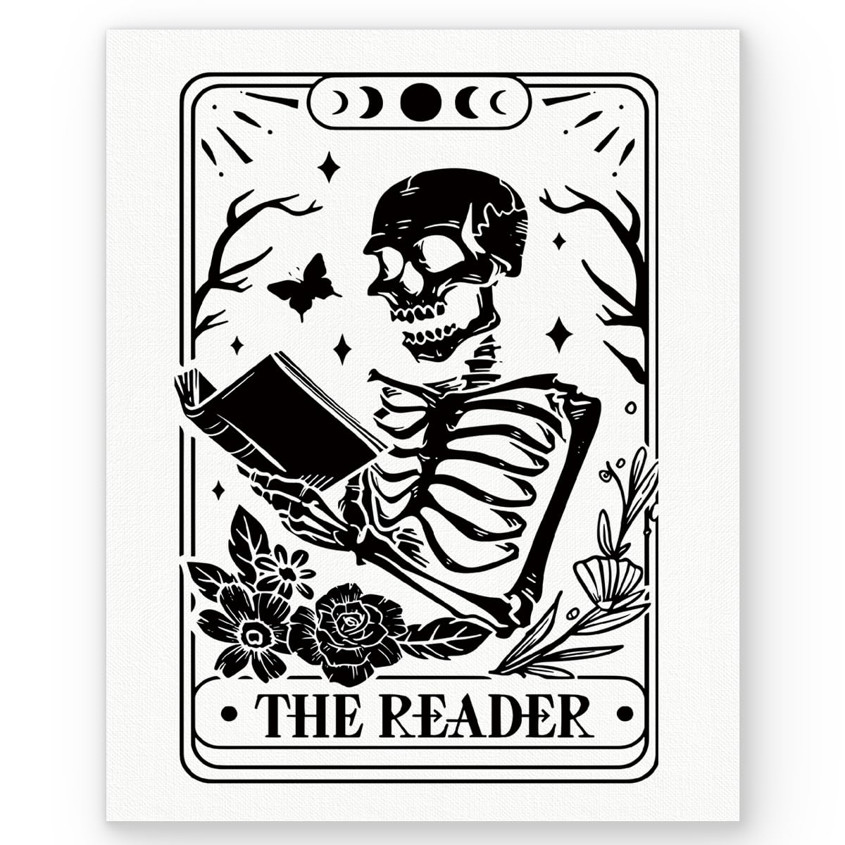 BESERH The Reader Tarot Wall Art Decor,Reader Wall Tarot Decor For Bedroom,Gothic Canvas Wall Decor,Skeleton Wall Art Gift For Woman,Gothic Gifts For Book Lovers,8 * 10Inch Canvas Prints