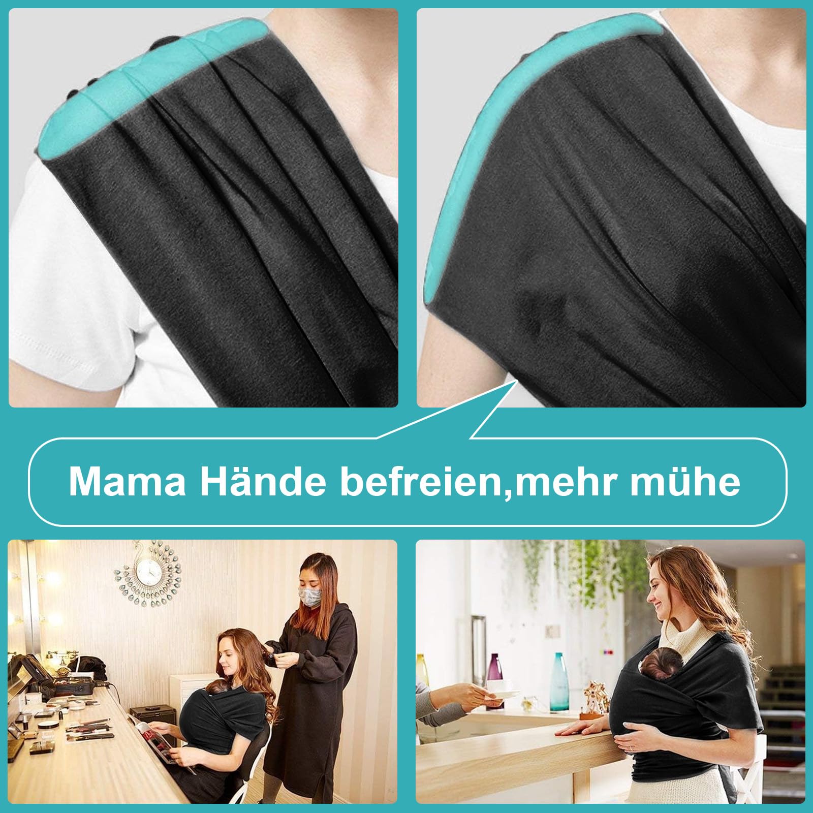 VOARGE - Fascia elastica per neonati e bambini, per neonati, colore: nero