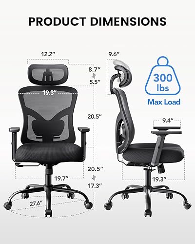 Vista 2 de NOBLEWELL - Silla de oficina ergonómica con respaldo alto de malla, para computadora, con soporte lumbar, descansabrazos, respaldo y reposacabezas