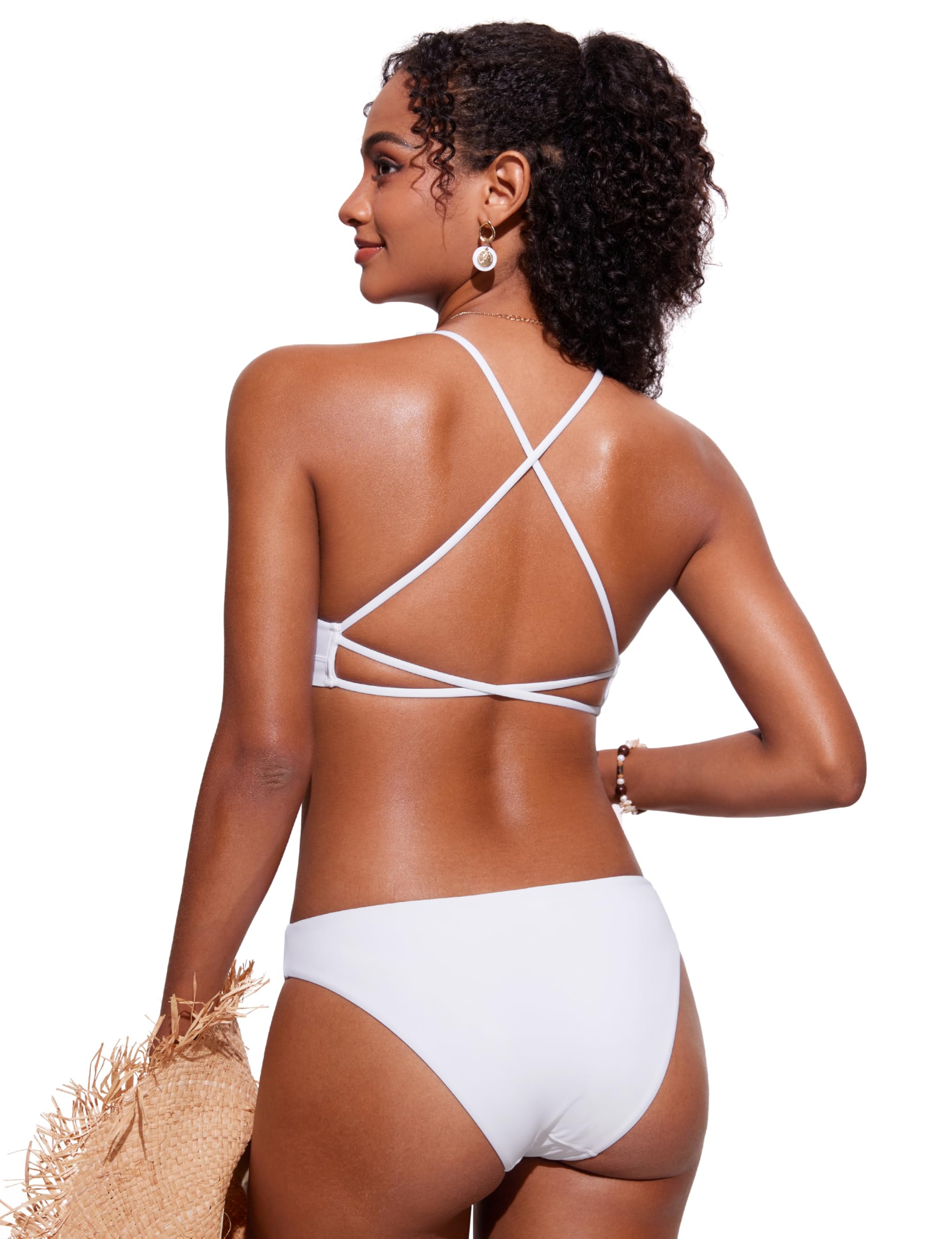 CRZ YOGA Hauts de Bikini Femmes col V Dos croisé Haut de Maillot de Bain rembourré