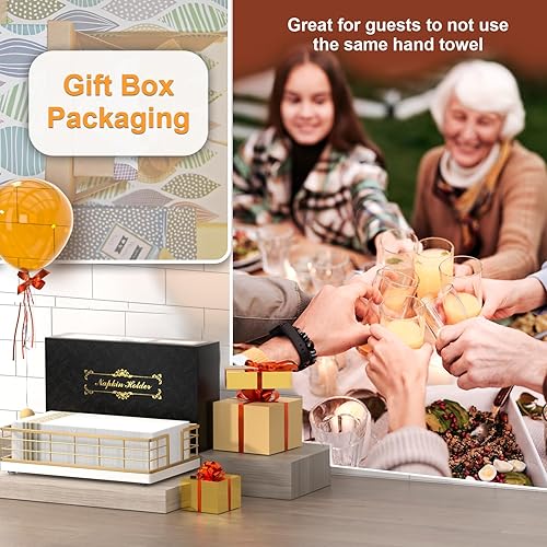 Vista 165 de Wican Bandeja para toallas de invitados para baño, soporte de servilletas de roble y hierro para tocador, mesa de comedor, cesta de madera