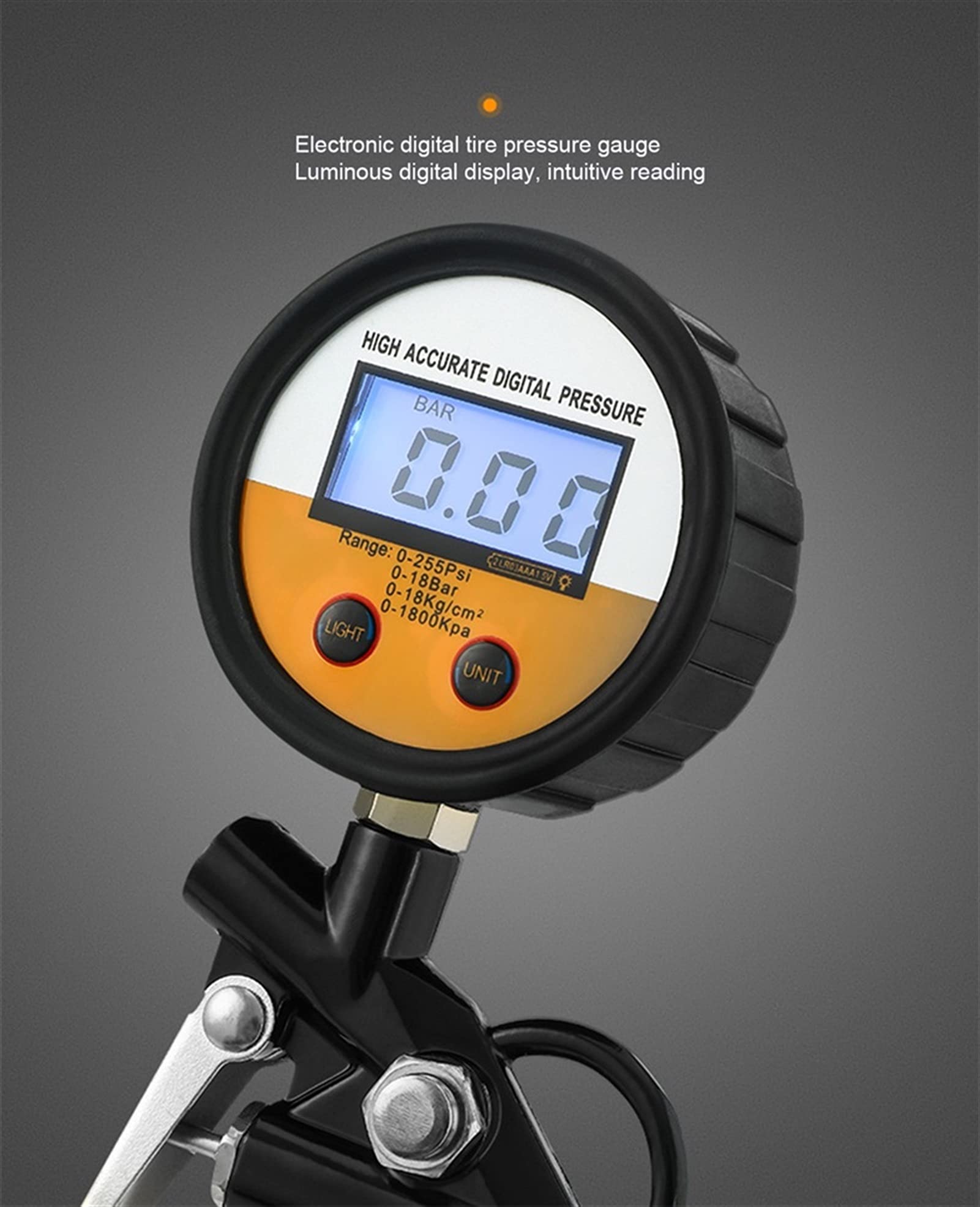 Medidor de presión de neumáticos de alta resistencia, medidor de presión de neumáticos digital, pantalla LCD digital de 255 PSI para monitorear la presión de los neumáticos, para bicicleta de motoci