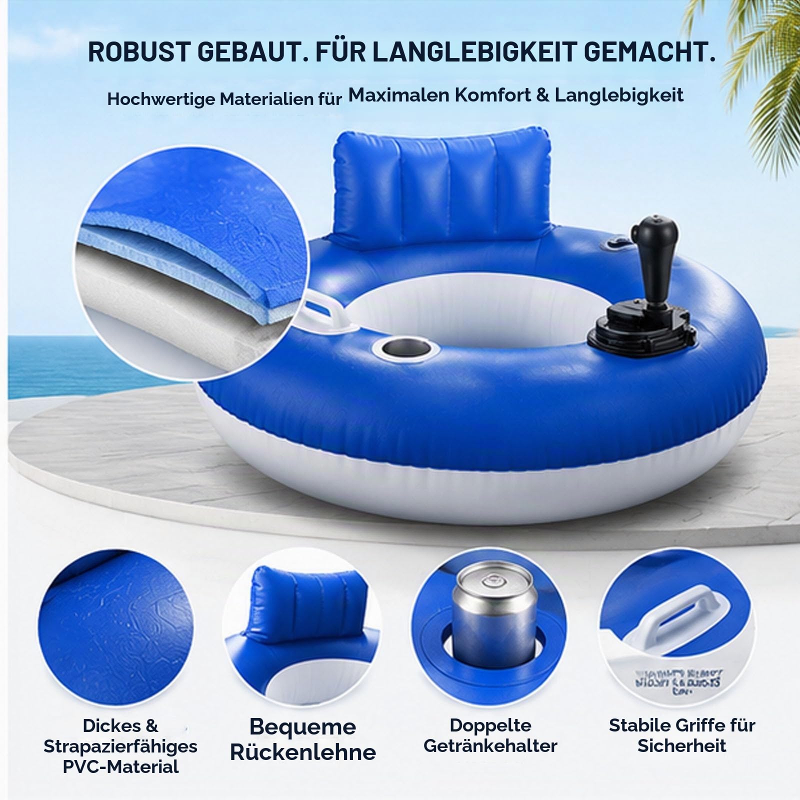 Motorisierter Pool-Schwimmer mit Getränkehalter, wiederaufladbare motorisierte Schwimmer für Erwachsene & Jugendliche, schwere motorisierte Schwimmreifen mit Rückenlehne, für Party, Urlaub, Poolparty