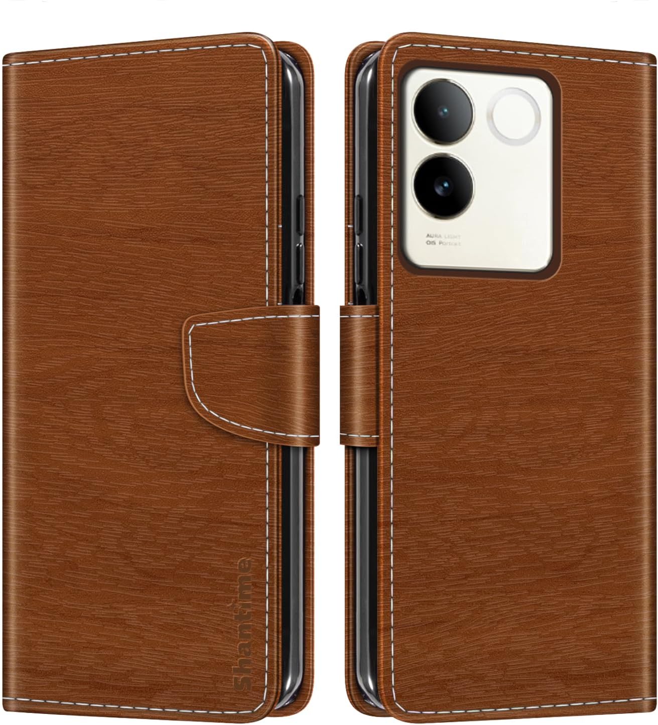 Leather Wallet Case Compatible with Vivo T2 Pro 5G, Colorful Flip Cover with Card Holders Magnetic Closure Full Protection Shell(Brown)