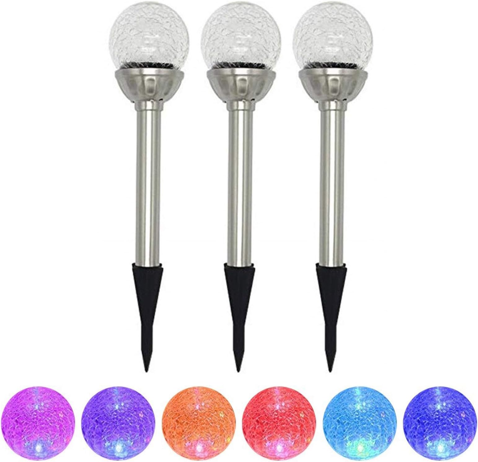 TEXTILE ARENA Stainless Steel Solar Powered Colour Changing LED Crack Ball Garden Solar Lights (6 x Crack Ball Solar Light)
