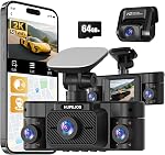 4K Dash Cam, Dashcam Front and Rear, Car Camera 4 Channel, 4K/2K UHD Dash Camera for Cars, Dash Cam Built-in 5GHz WiFi GPS Voice Control, Night Vision, with 64GB Card, 24H Parking Mode V50