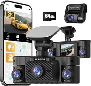 4K Dash Cam, Dashcam Front and Rear, Car Camera 4 Channel, 4K/2K UHD Dash Camera for Cars, Dash Cam Built-in 5GHz WiFi GPS Voice Control, Night Vision, with 64GB Card, 24H Parking Mode V50