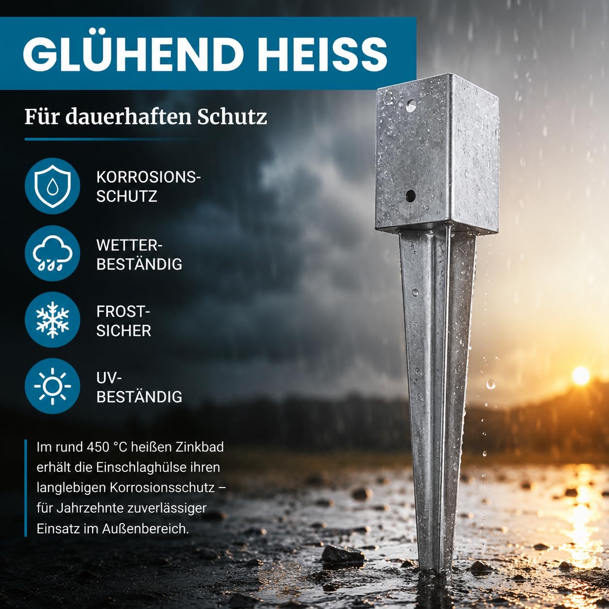 Einschlagbodenhülse 120x120x750 4 Stück Feuerverzinkter Pfostenträger aus Stahl für Vierkantpfosten Bodenhülse Einschlaghülse Bodenanker für Zaun Carport Pergola und Holzpfosten