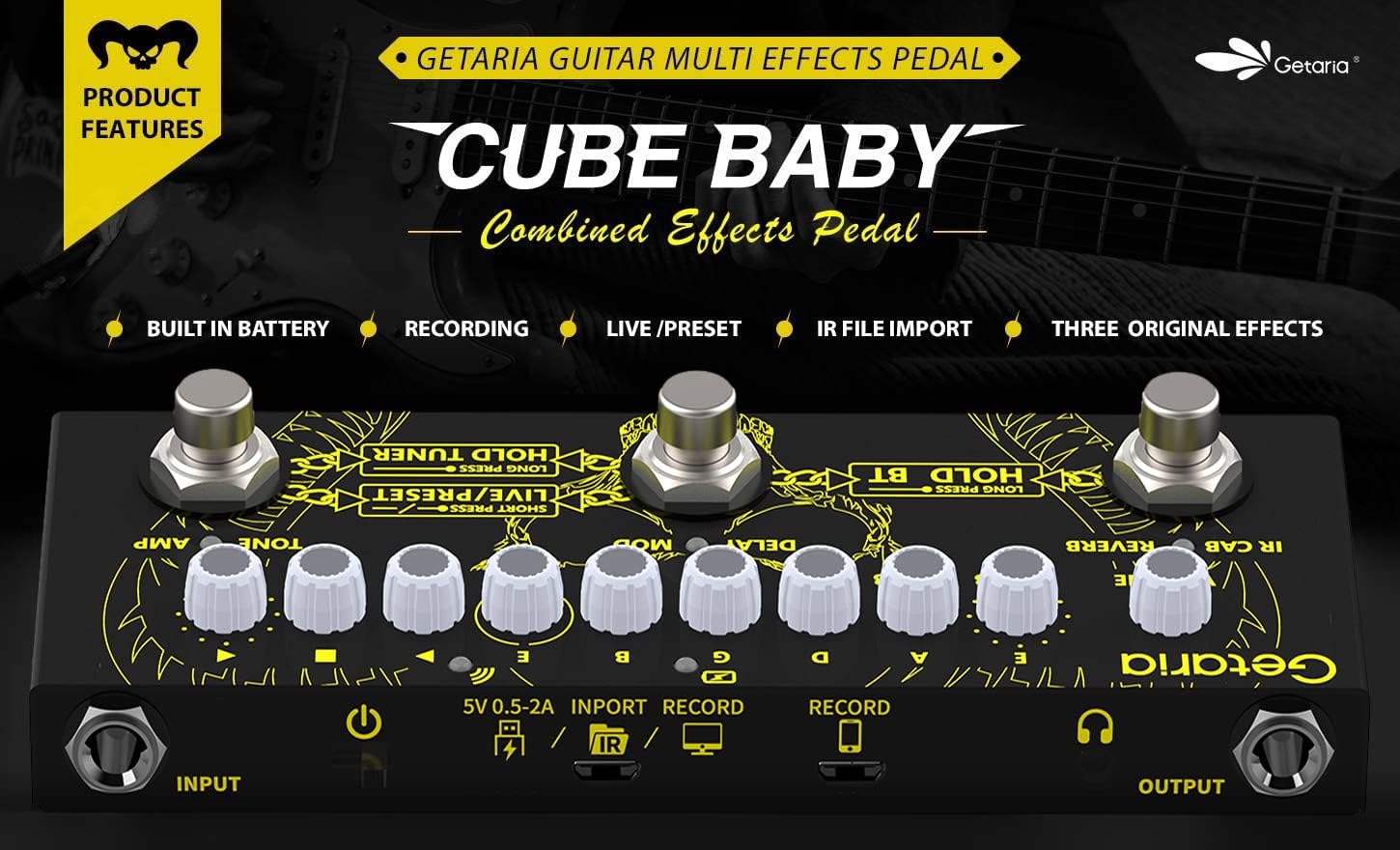 Getaria IR Cab Electric Multi Effects Processor Delay Reverb Guitar Overdrive Pedal for Bass Guitar