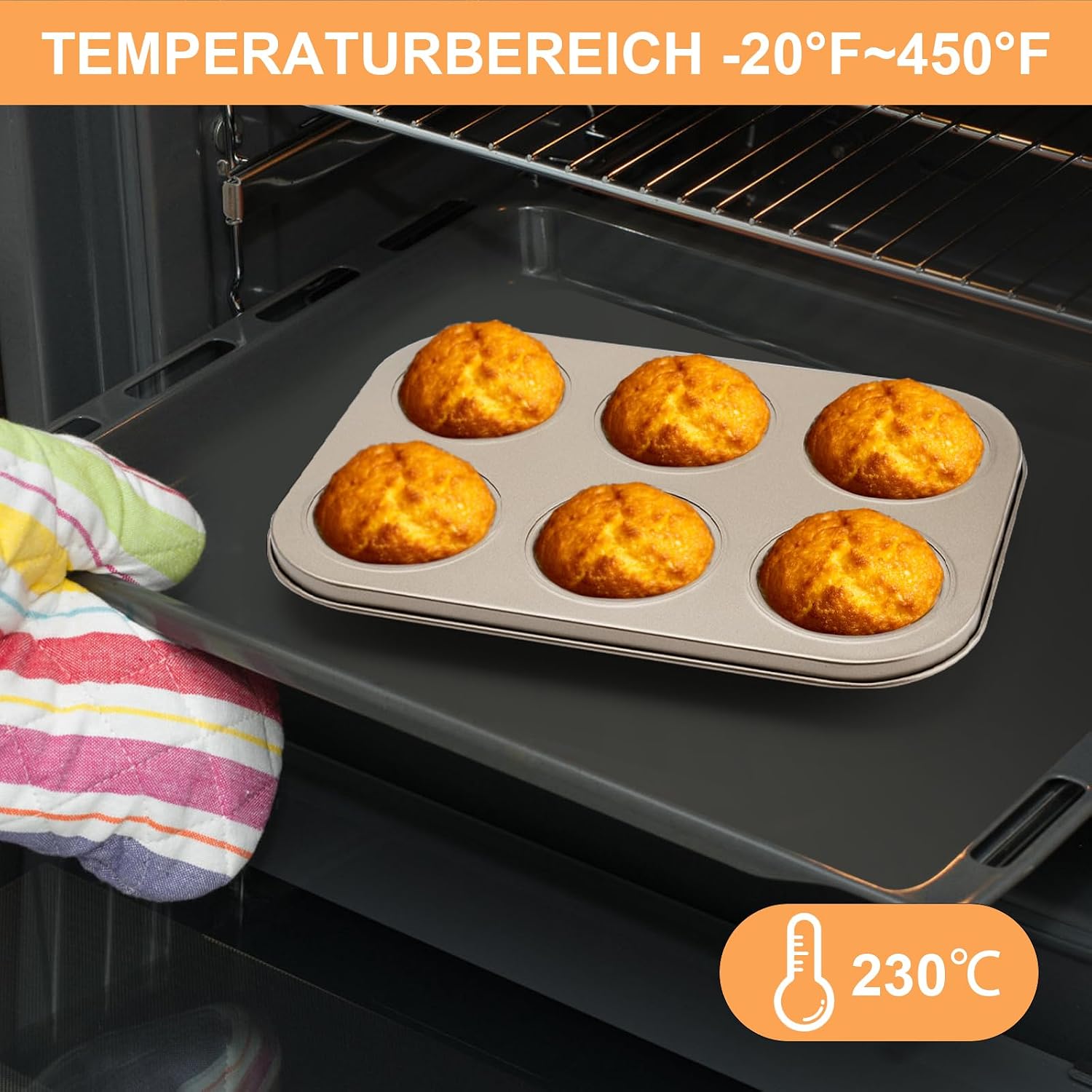APOMOONS Pack of 2 Carbon Steel Muffin Tray for 6 Muffins - Muffin Mould - Non-Stick Baking Mould - Suitable for Baking Muffins, Cupcakes, Cakes and Pudding image 3