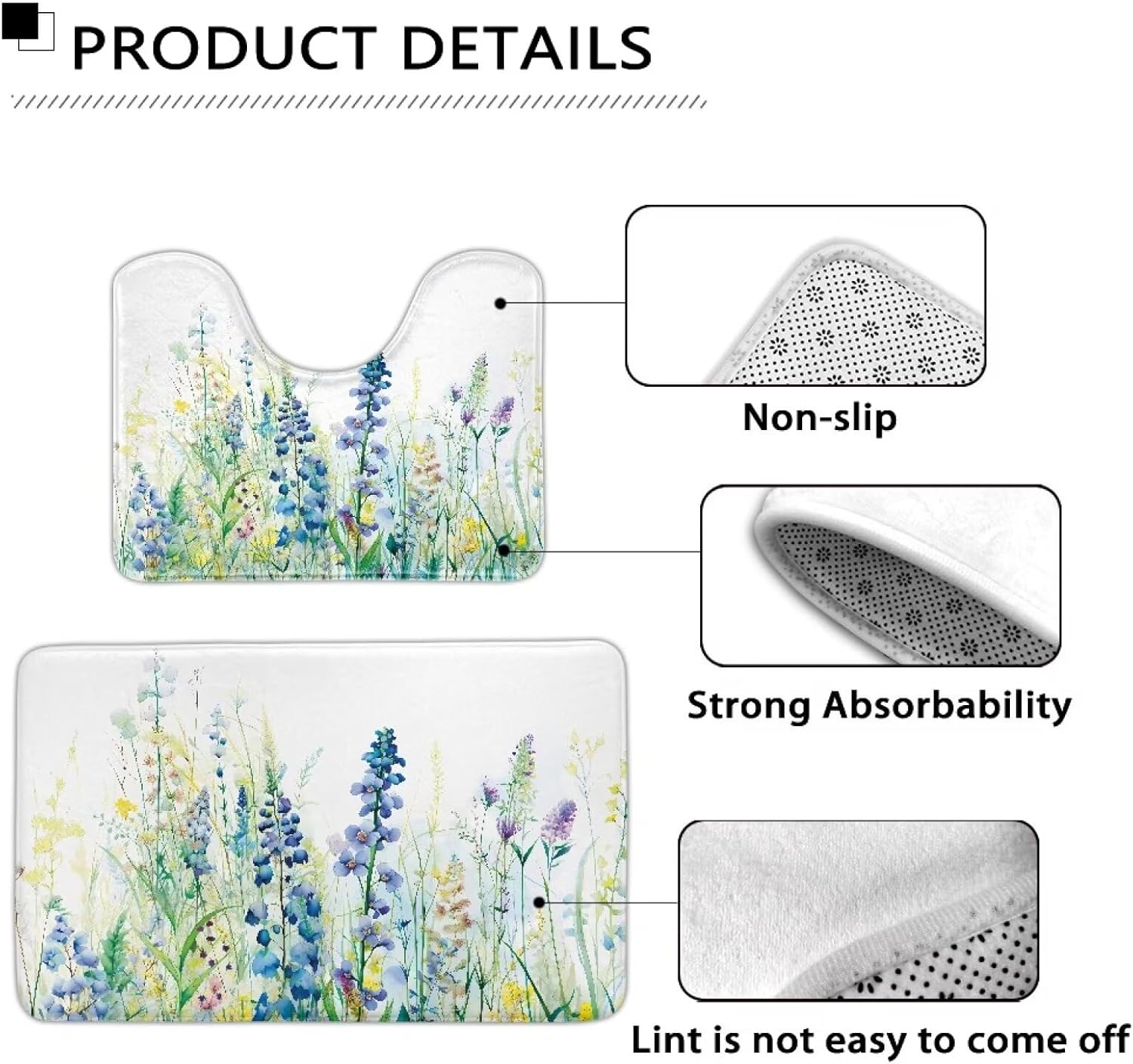 Bath Mat Set of 2 Bath Rug Area Rug Bathroom Contour Rug Super Absorbent Comfortable Dry Quickly Anti-Slip for Home Bathroom Tub Shower, Blue Green Floral