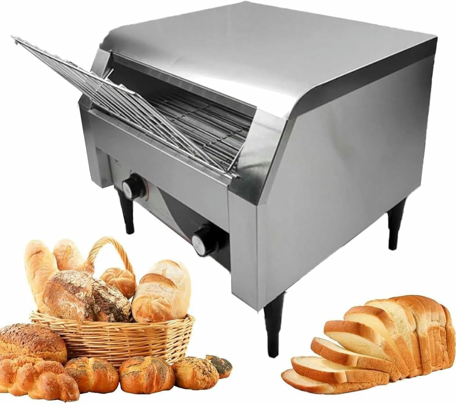 Commercial Conveyor Toaster Stainless Steel Electric, Selectable Heating Modes and 7 Speeds, Ideal for Bagel Bread in Restaurants and Cafes