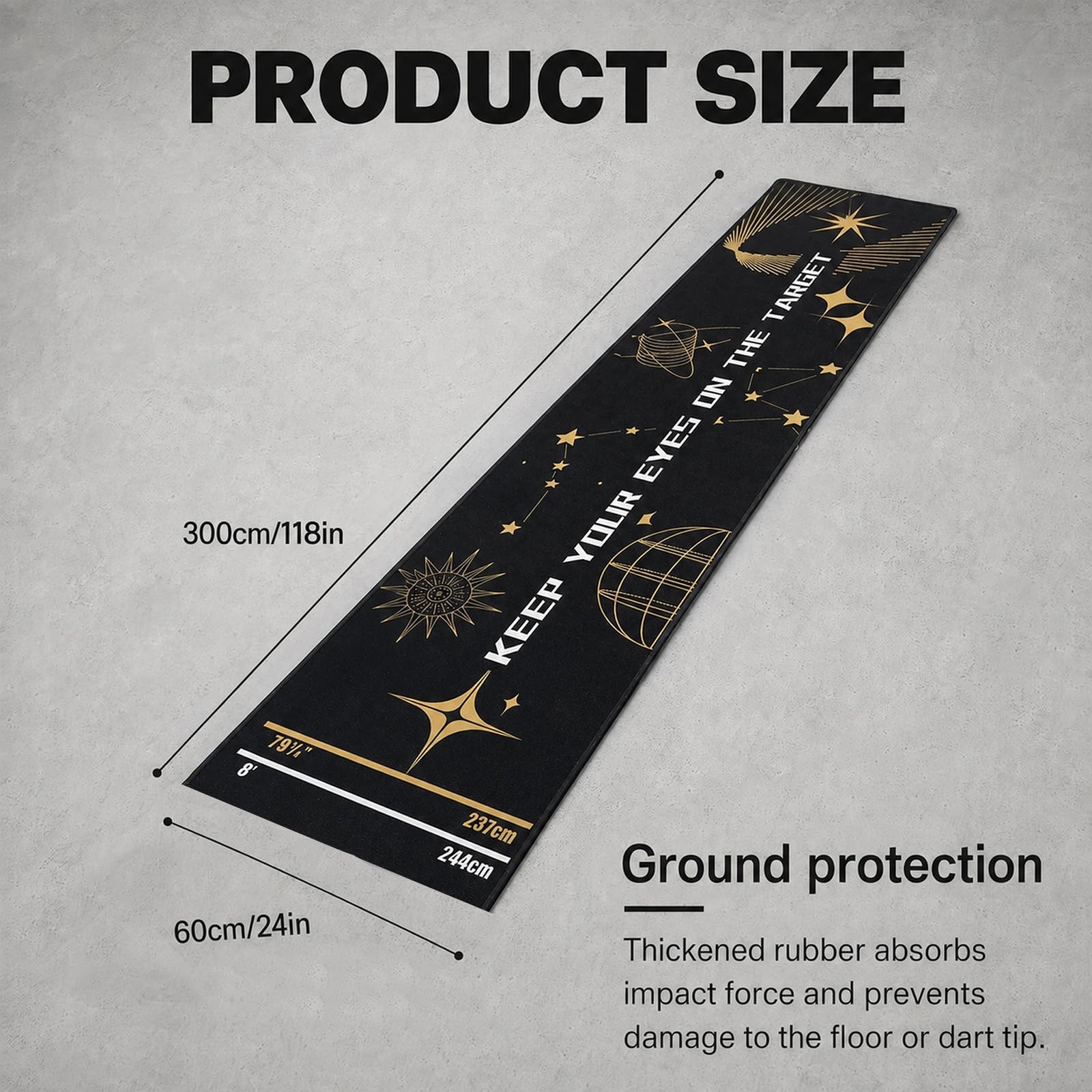 Tapis de fléchettes avec ligne de lancement antidérapant avec marquages de distance de lancer et pointe en acier