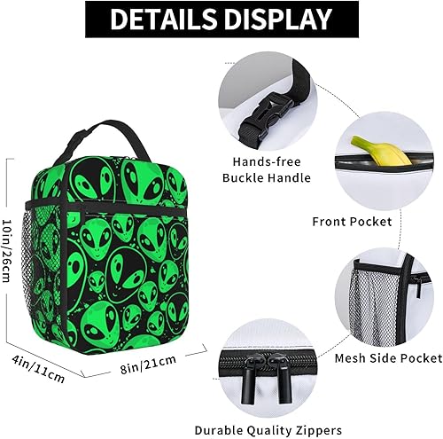 Miniatura 5 de Alien Dress - Lonchera con aislamiento de cara de alienígena verde para mujeres y hombres, bolsa de almuerzo portátil reutilizable para oficina,