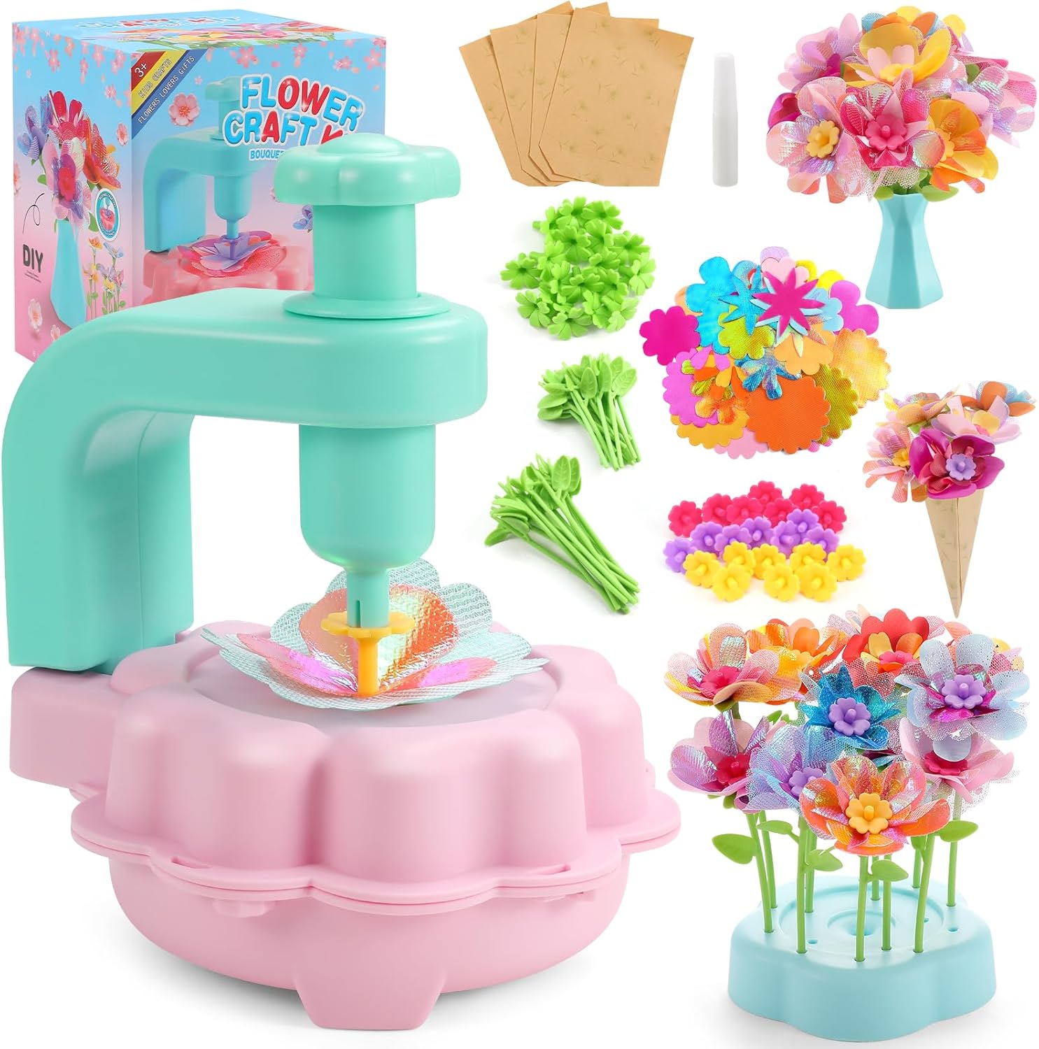 LansinLife DIY Flower Making Arts and Crafts Toys, Arts & Crafts Birthday Gift for Kids Ages 4-9, Handmade Creative Flower Market Kit for 4-6-8+Year Old Girl (Accessories Kit)