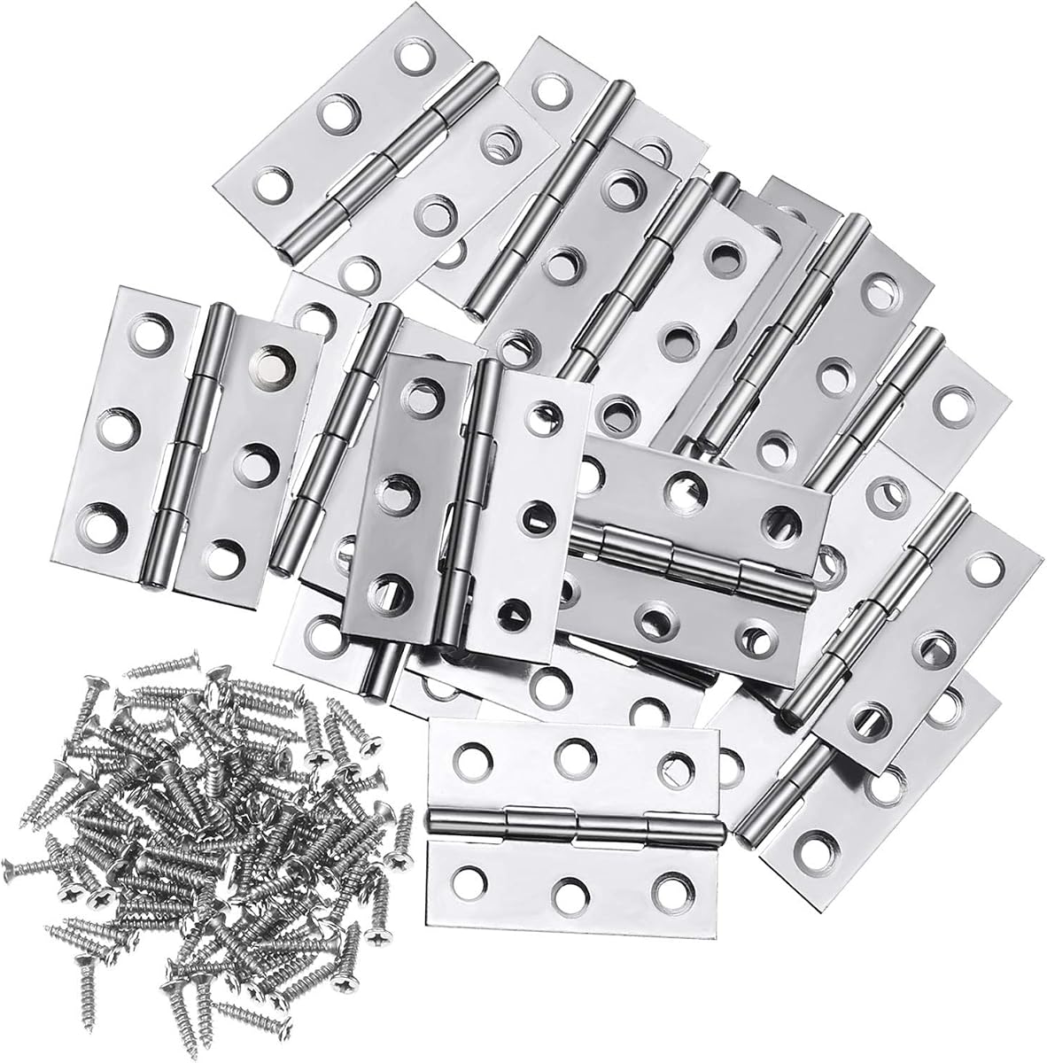 20 bisagras plegables de acero inoxidable de 2 pulgadas para cajas de madera, pequeñas manualidades o proyectos livianos, con 120 tornillos asignados, herrajes para muebles