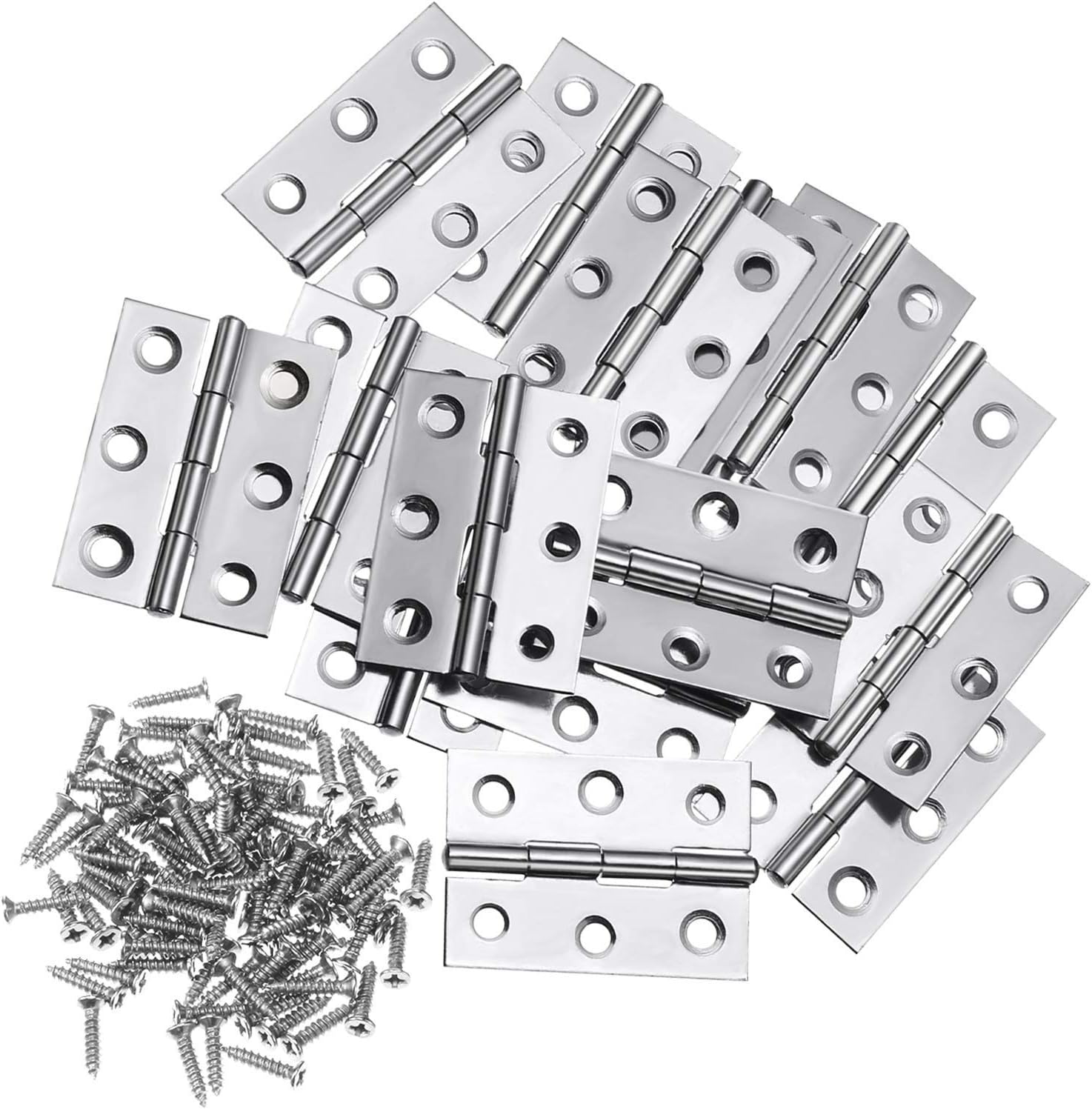 20Pcs 2 Inch Stainless Steel Folding Hings for Wooden Box Small Crafts or Lightweight Projects assigned 120 Screws Furniture Hardware